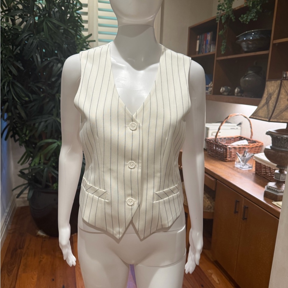 Steve Madden Ivory Vest with Navy Pinstripes